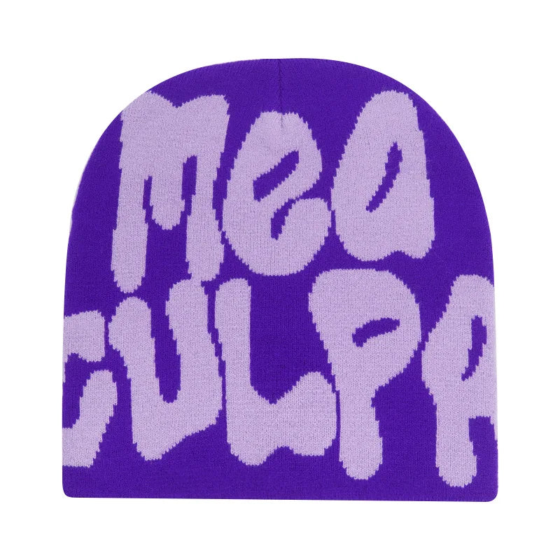Y2K Hip Hop Beanie – Acrylic Print Knit Hat for Men & Women