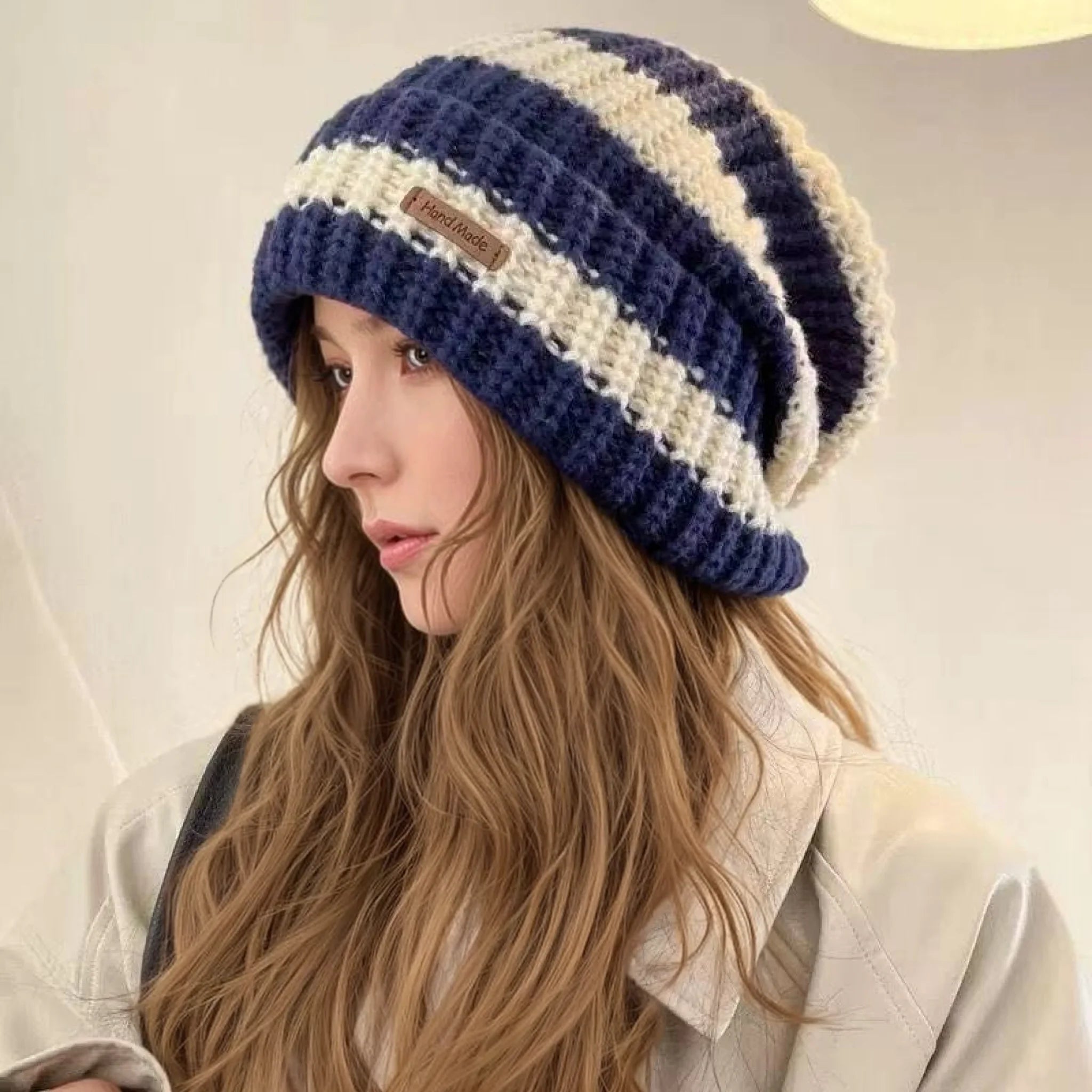 Slouchy Stripe Knit Beanie – Relaxed Streetwear Winter Hat for Women & Men