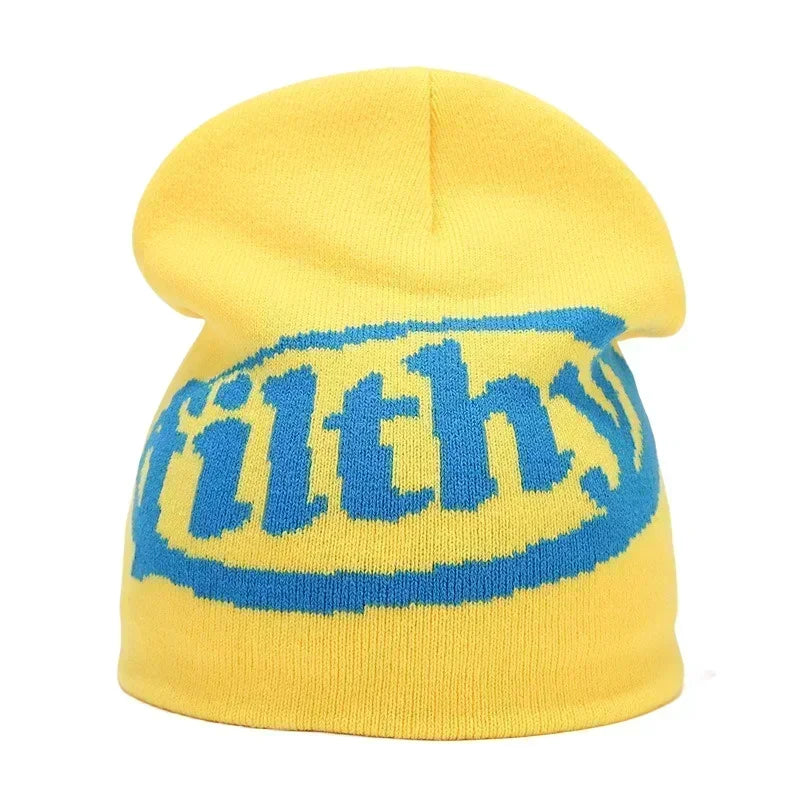 Y2K Letter Cargo Beanie – Polyester Knit Skull Cap for Men & Women