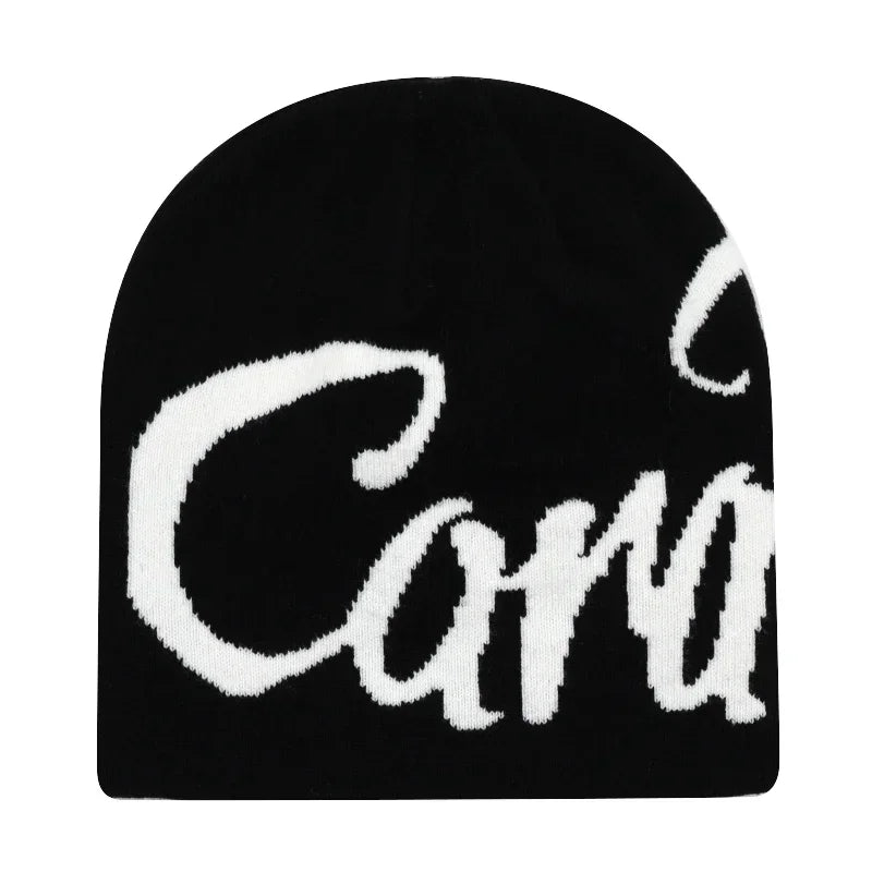 Y2K Letter Cargo Beanie – Polyester Knit Skull Cap for Men & Women