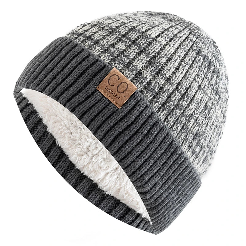 Two-Tone Winter Beanie – Fur-Lined Colour Block Knit Hat for Men & Women
