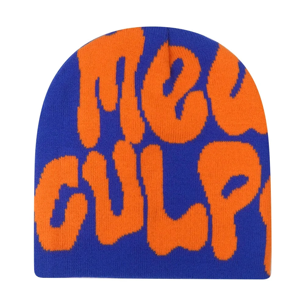 Y2K Hip Hop Beanie – Acrylic Print Knit Hat for Men & Women