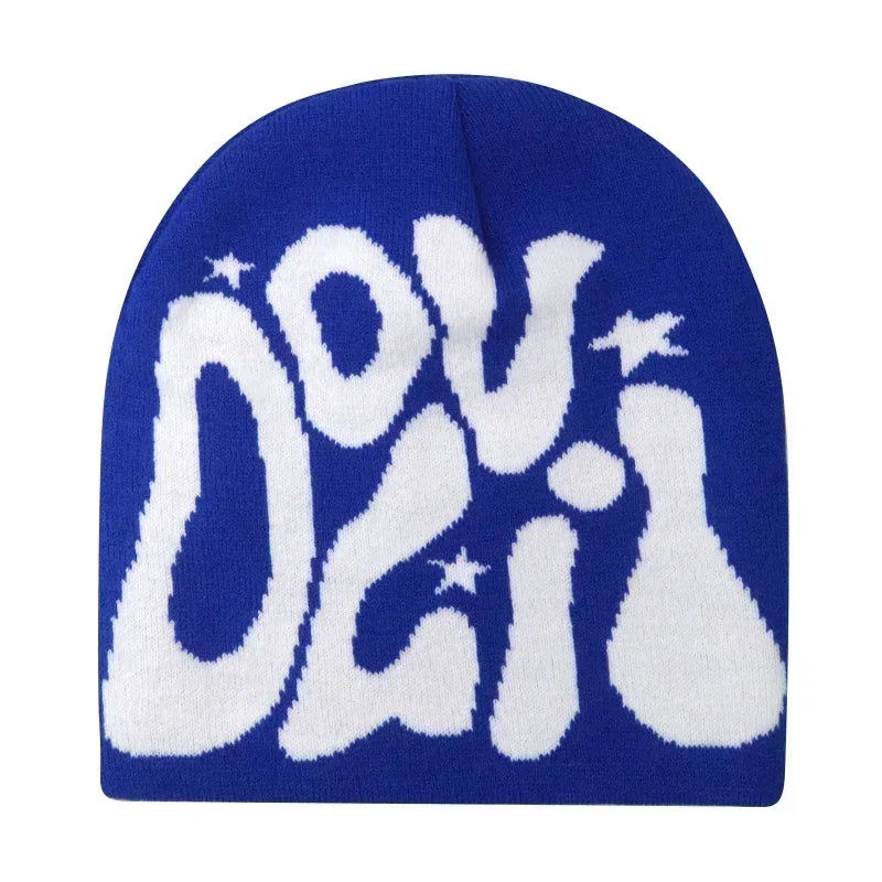 Y2K Letter Cargo Beanie – Polyester Knit Skull Cap for Men & Women