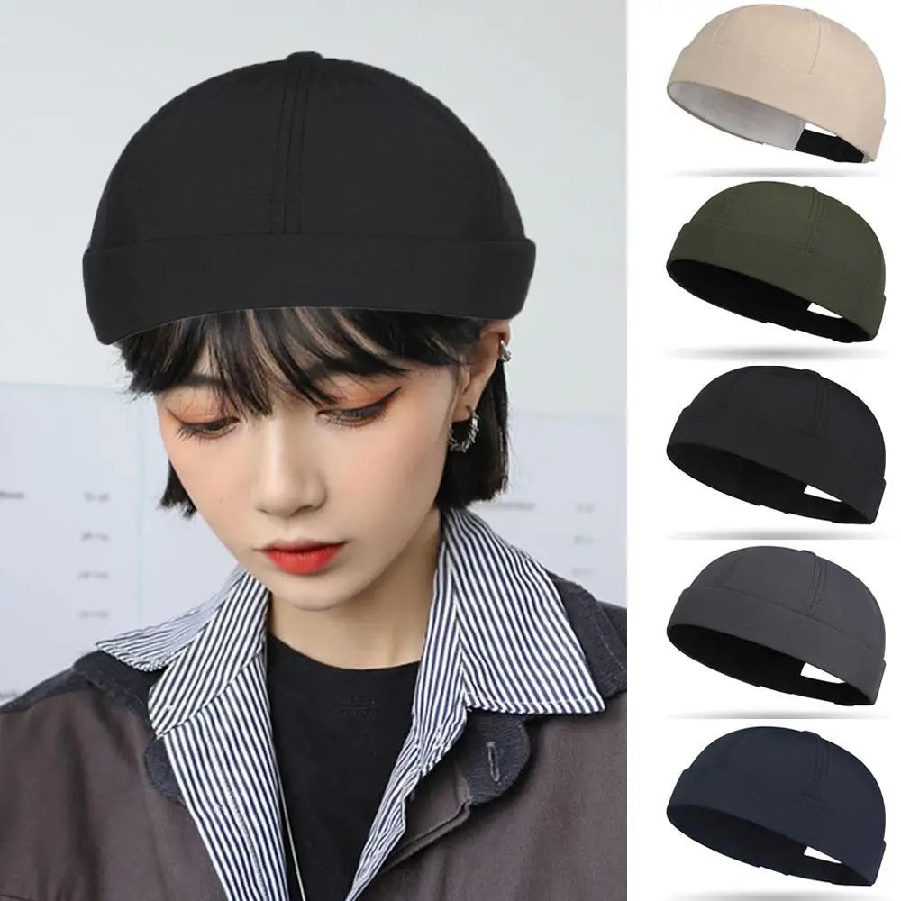 Solid Color Docker Cap – Quick-Dry Cotton Polyester Brimless Hat for Men & Women