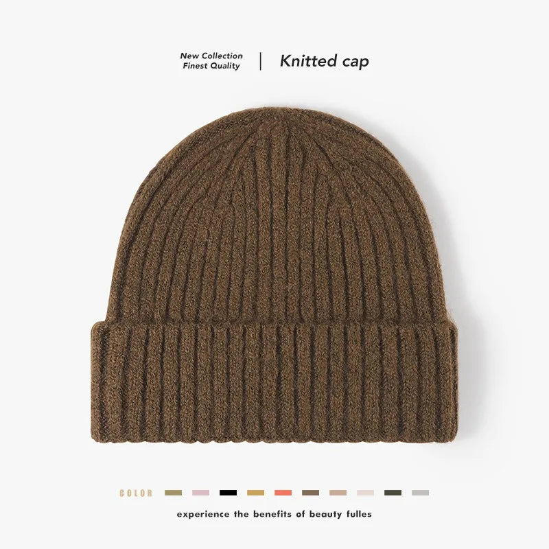 Wool Earflap Beanie – Cotton Wool Blend Thick Knit Hat with Ear Protection for Men & Women