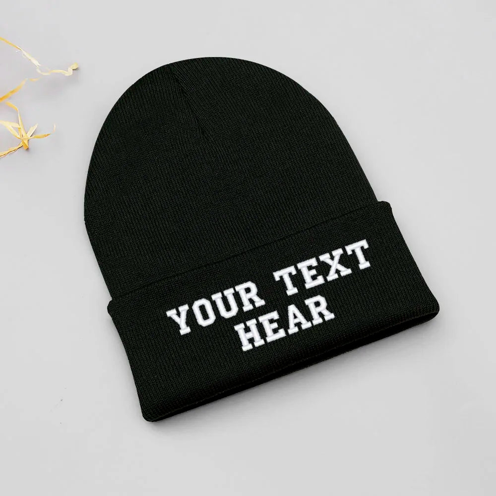 Custom Embroidery Name Beanie – Personalised Acrylic Letter Knit Hat for Men & Women