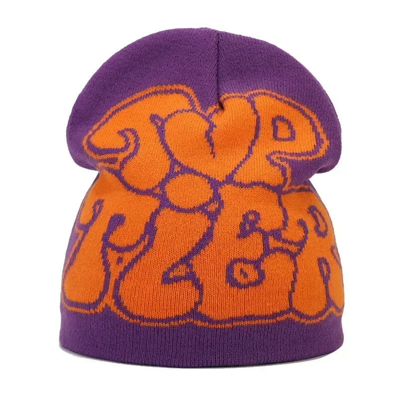 Y2K Letter Cargo Beanie – Polyester Knit Skull Cap for Men & Women