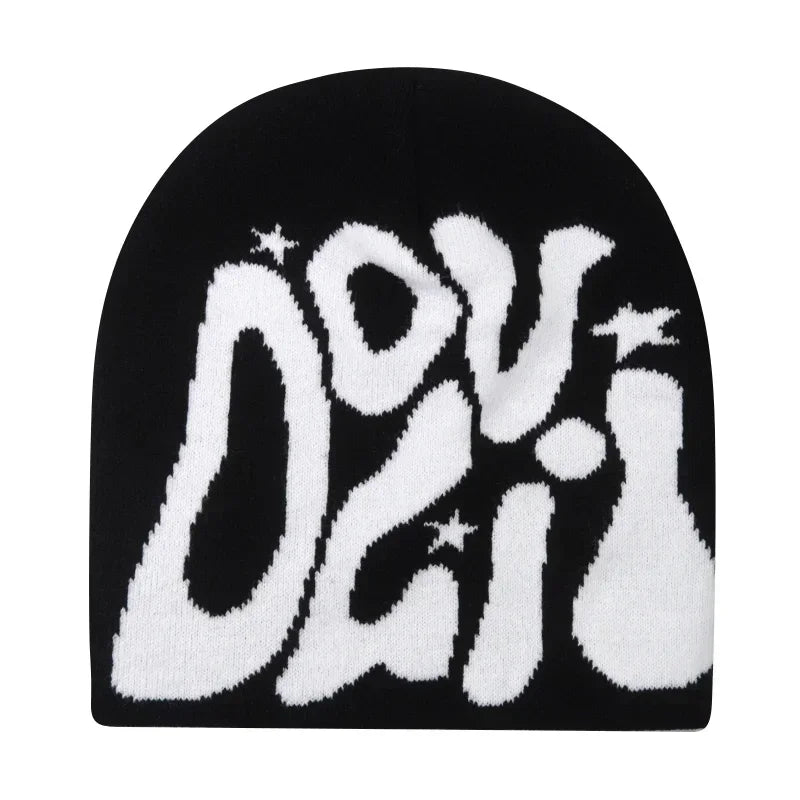 Y2K Letter Cargo Beanie – Polyester Knit Skull Cap for Men & Women
