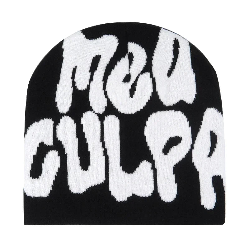 Y2K Letter Cargo Beanie – Polyester Knit Skull Cap for Men & Women