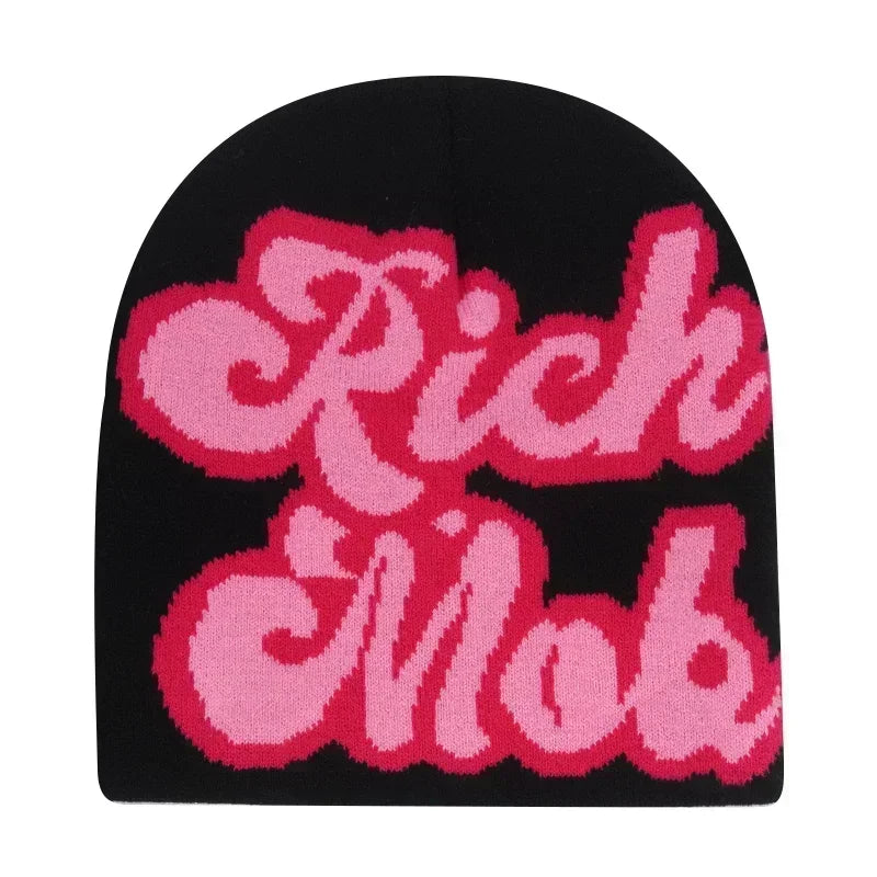 Y2K Letter Cargo Beanie – Polyester Knit Skull Cap for Men & Women