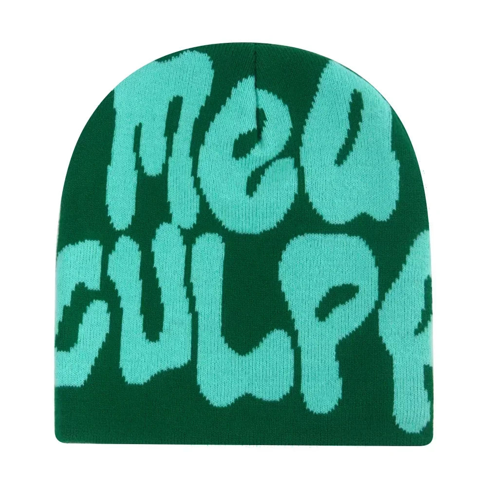 Y2K Letter Cargo Beanie – Polyester Knit Skull Cap for Men & Women