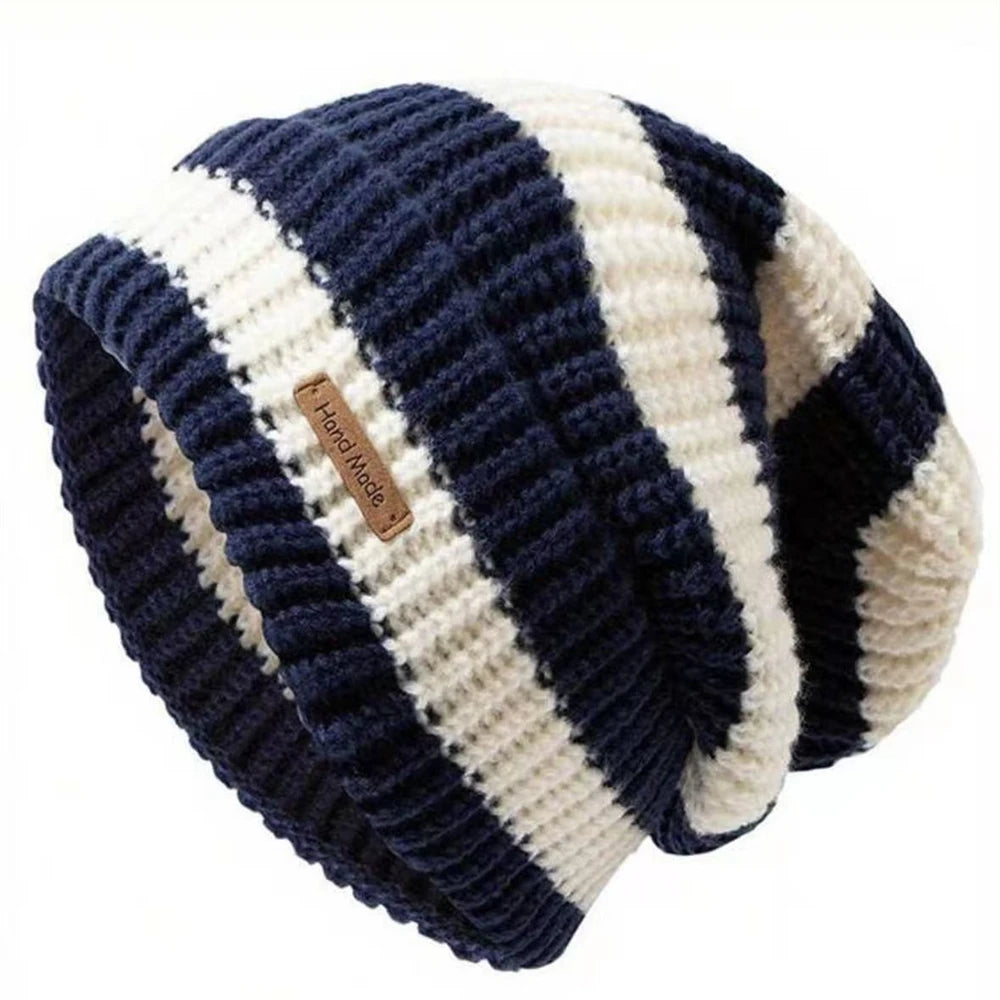 Slouchy Stripe Knit Beanie – Relaxed Streetwear Winter Hat for Women & Men