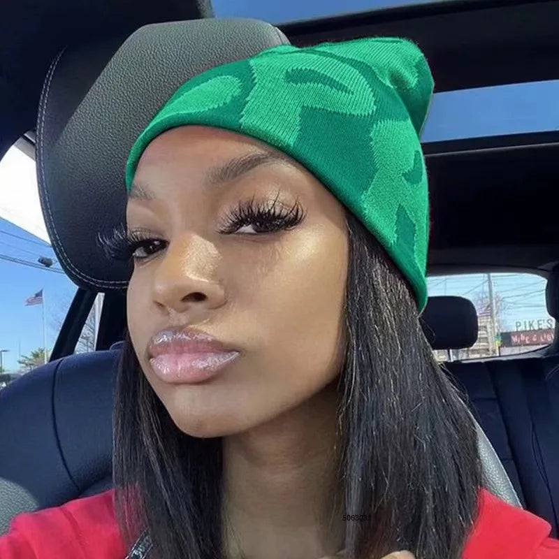 Mea Culpa Y2K Kpop Beanie – Letter Knit Cap for Women