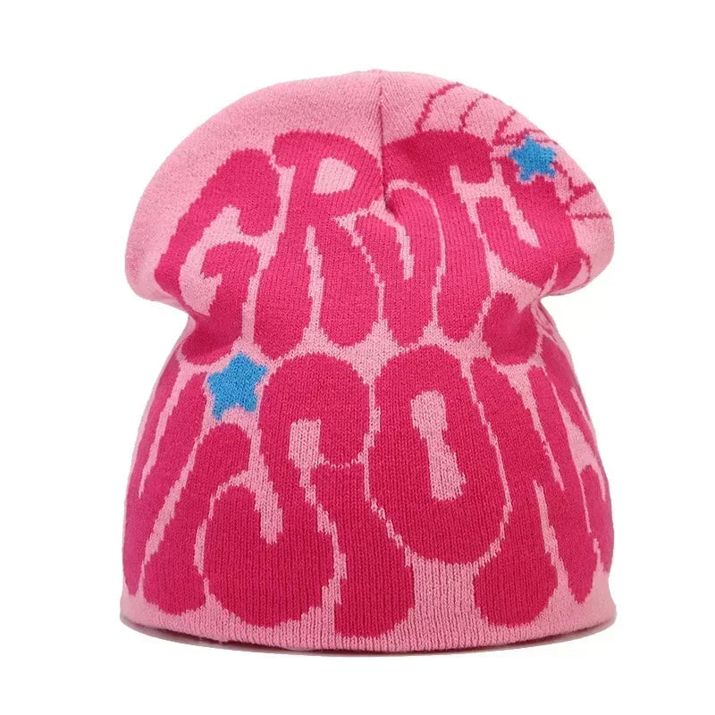 Y2K Letter Cargo Beanie – Polyester Knit Skull Cap for Men & Women