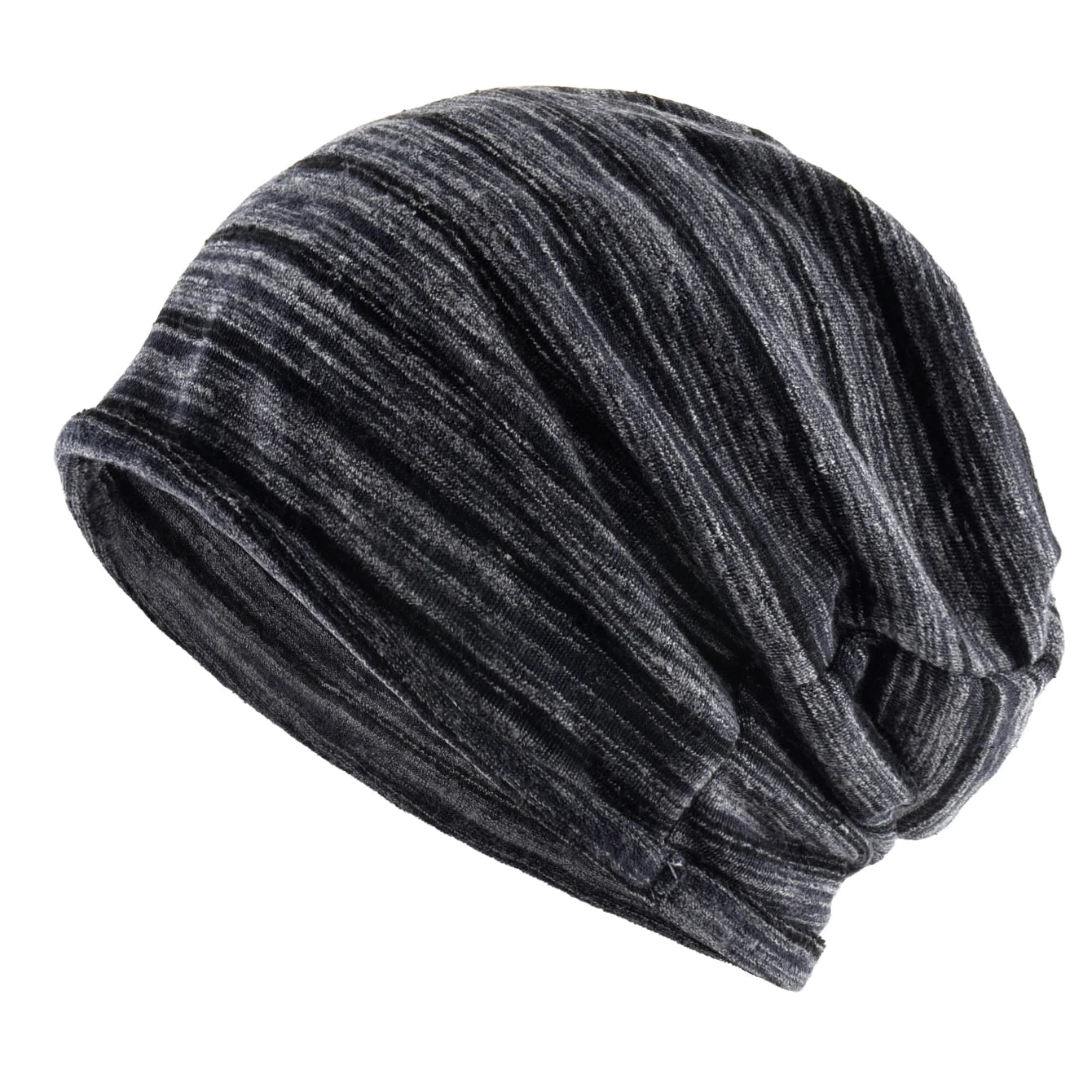 Striped Slouch Beanie – Polyester Viscose Knit Slouchy Hat for Men & Women