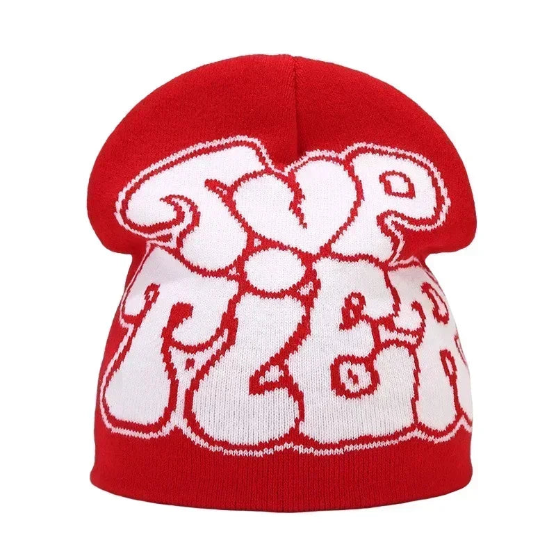 Y2K Letter Cargo Beanie – Polyester Knit Skull Cap for Men & Women