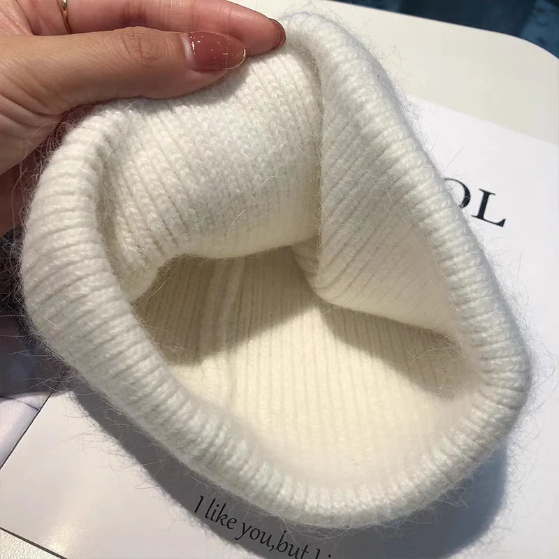 Angora Rabbit Fur Beanie – Fluffy 20% Angora 80% Acrylic Knit Hat for Women