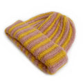 Korean Feather Yarn Striped Beanie – Soft Knit Winter Hat for Women & Men