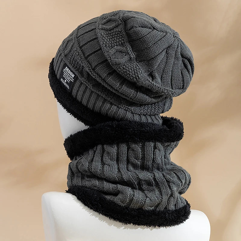 Plush Lined Beanie & Scarf Set – Thick Knit Winter Hat & Scarf for Men & Women