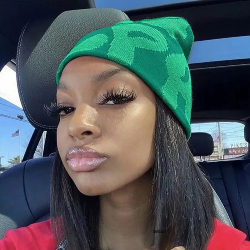 Mea Culpa Rhinestone Beanie – Y2K Hip-Hop Knit Hat for Men & Women