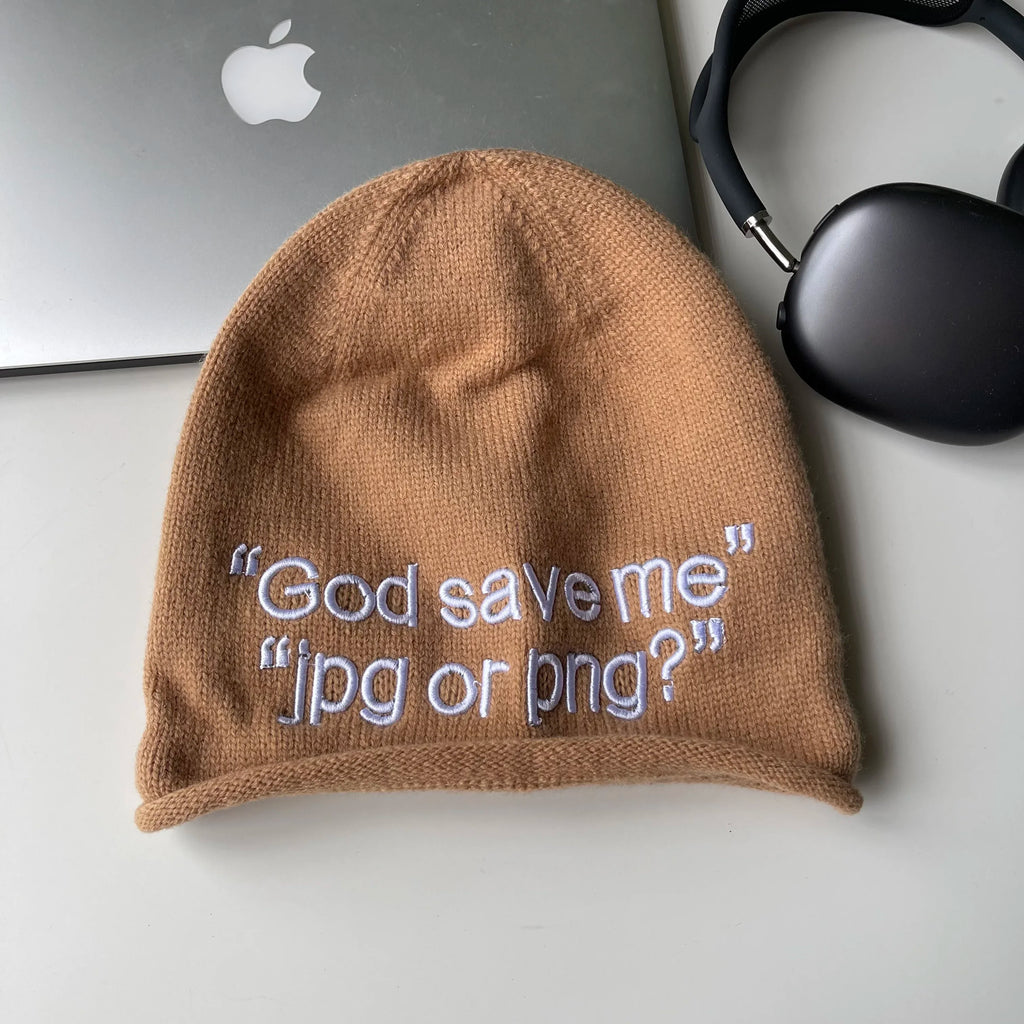 Y2K Embroidered Stacked Beanie – Hip Hop Streetwear Knit Hat for Women & Couples
