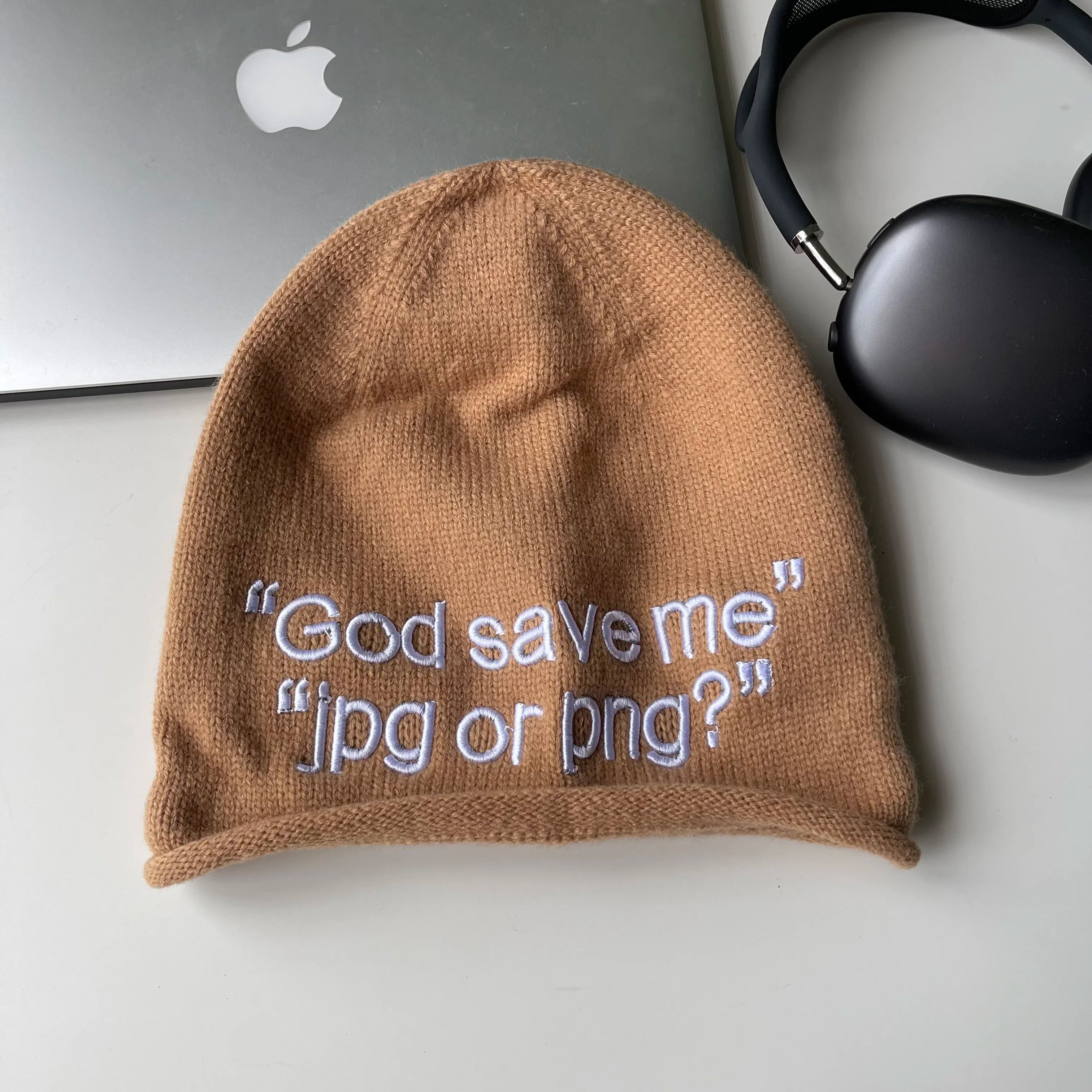 Y2K Embroidered Stacked Beanie – Hip Hop Streetwear Knit Hat for Women & Couples