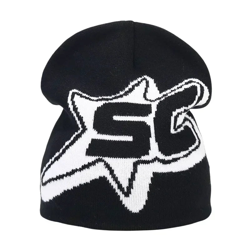 Y2K Letter Cargo Beanie – Polyester Knit Skull Cap for Men & Women