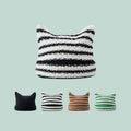 Cat Ear Stripe Knit Beanie – Playful Striped Winter Hat for Women & Girls