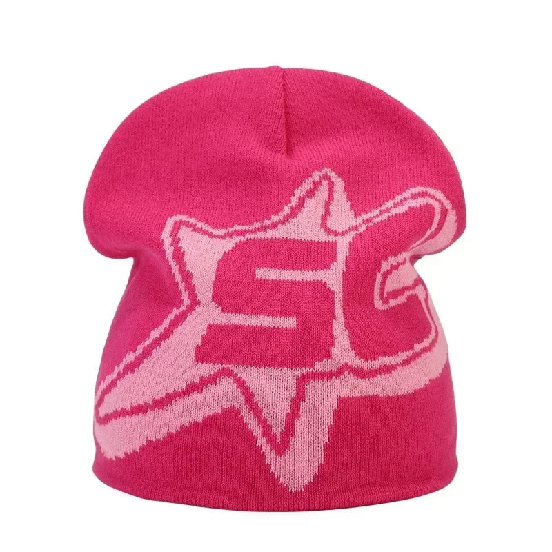 Y2K Letter Cargo Beanie – Polyester Knit Skull Cap for Men & Women