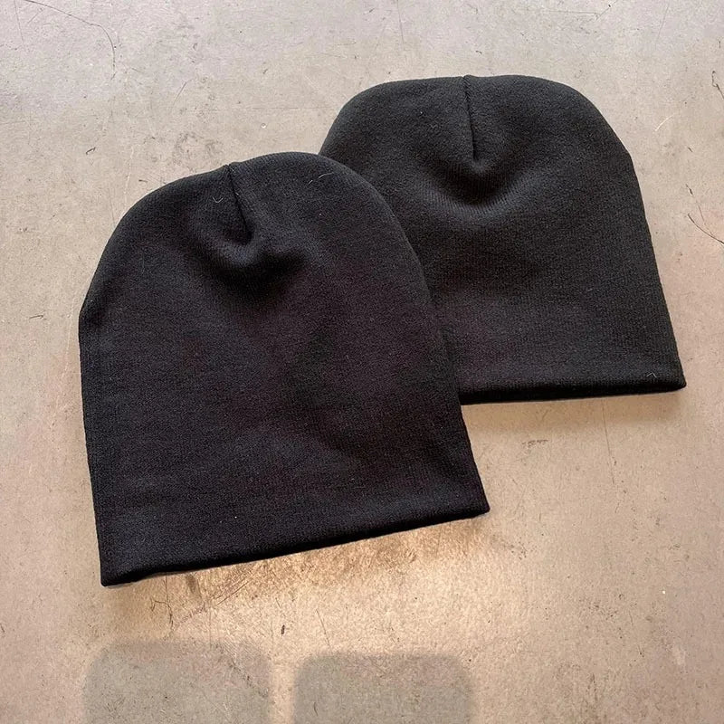 Gothic Streetwear Beanie – Dark Bold Knit Winter Hat for Men & Women
