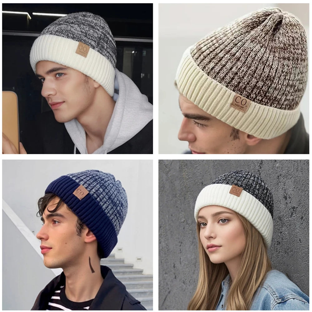 Two-Tone Winter Beanie – Fur-Lined Colour Block Knit Hat for Men & Women