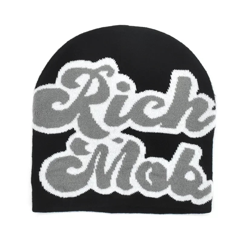 Y2K Letter Cargo Beanie – Polyester Knit Skull Cap for Men & Women
