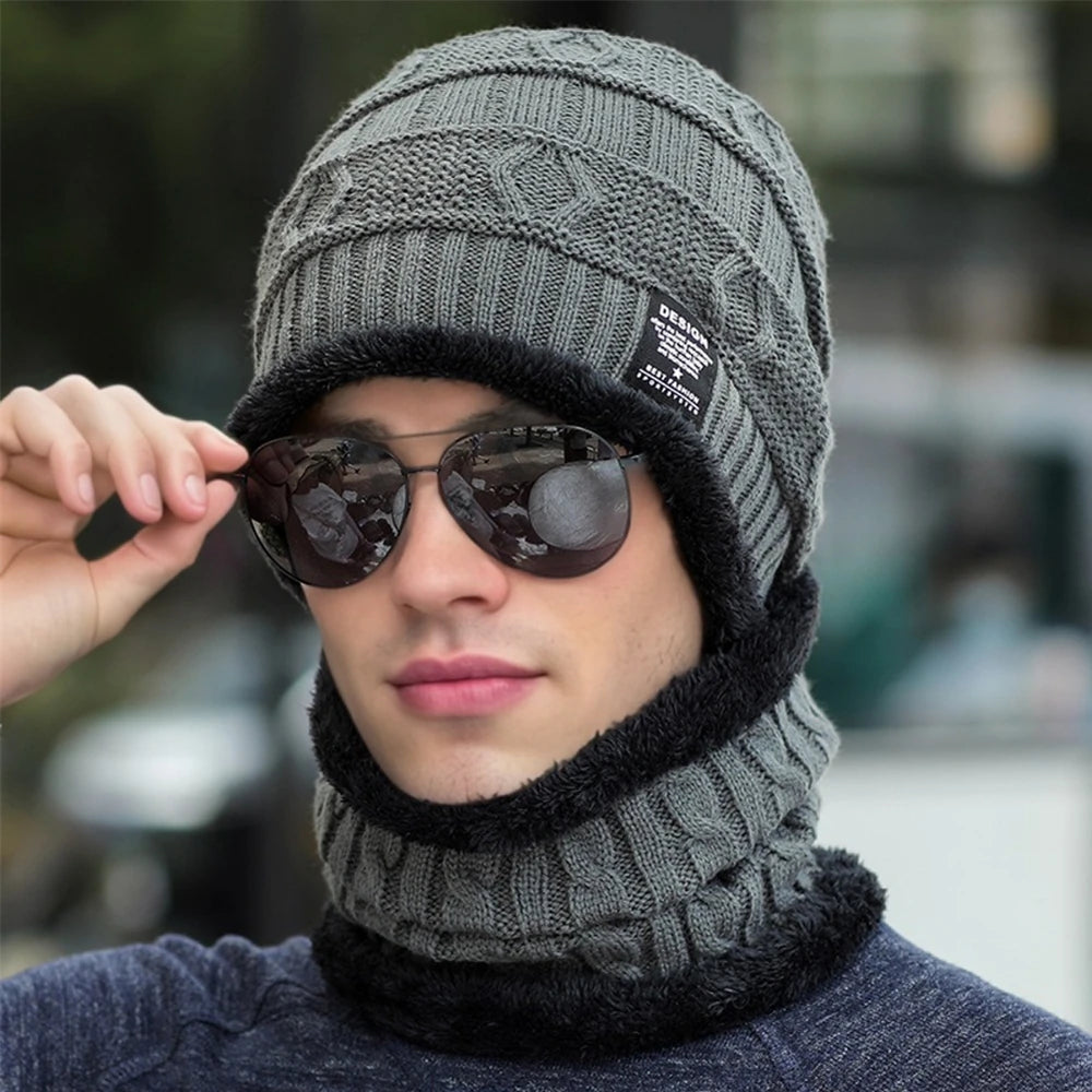 Plush Lined Beanie & Scarf Set – Thick Knit Winter Hat & Scarf for Men & Women