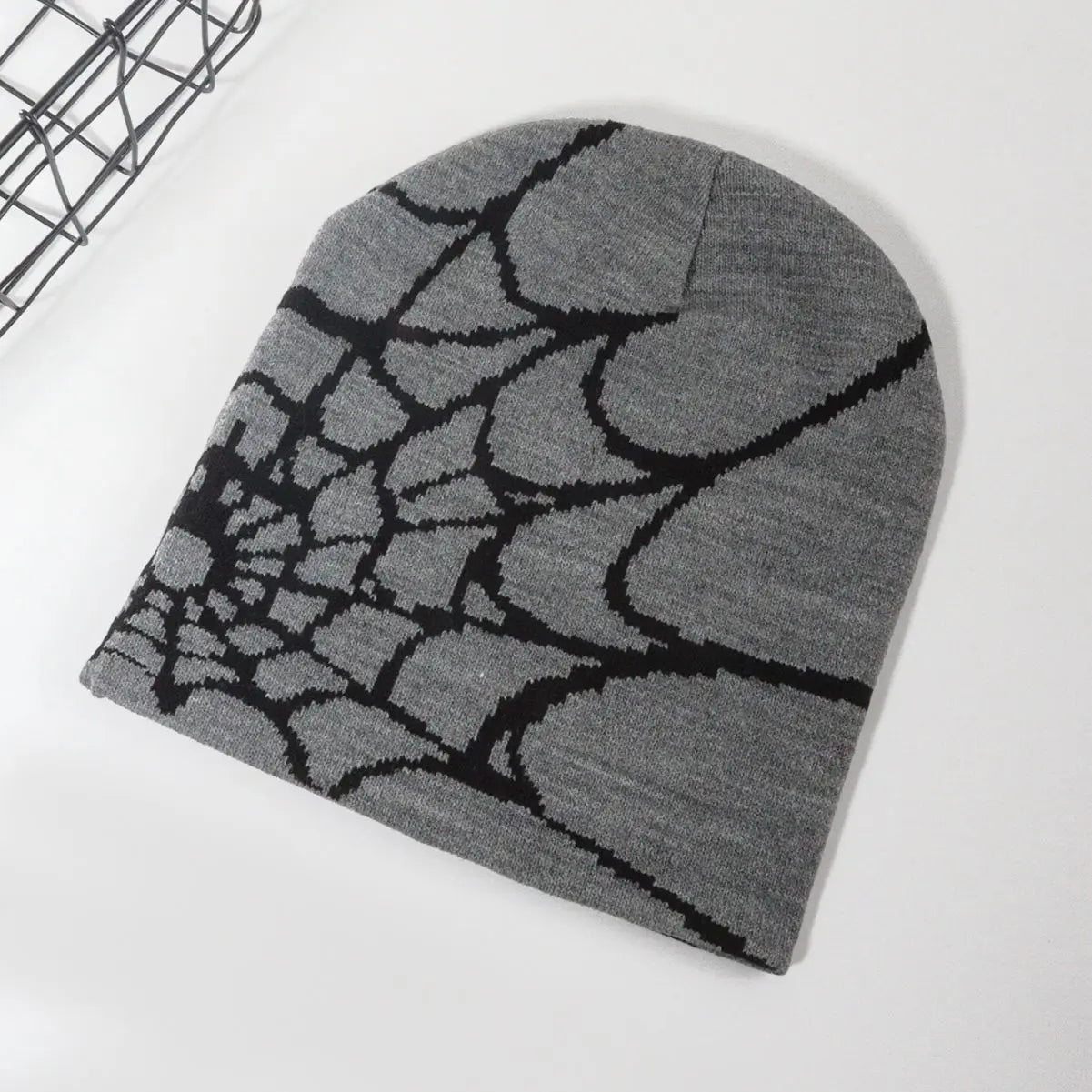 Spider Web Y2K Goth Beanie – Dark Aesthetic Knit Hat for Women & Men