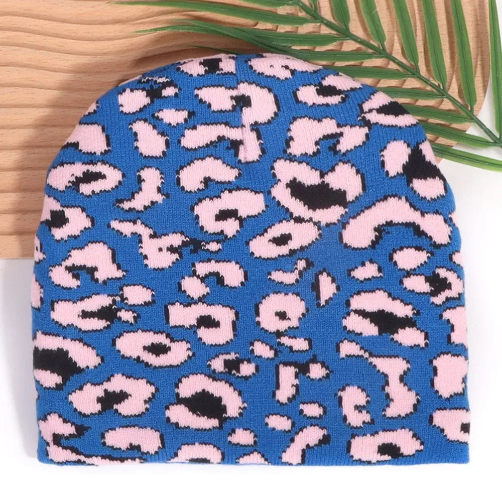 Leopard Print Knit Beanie – Animal Print Acrylic Hat for Men & Women