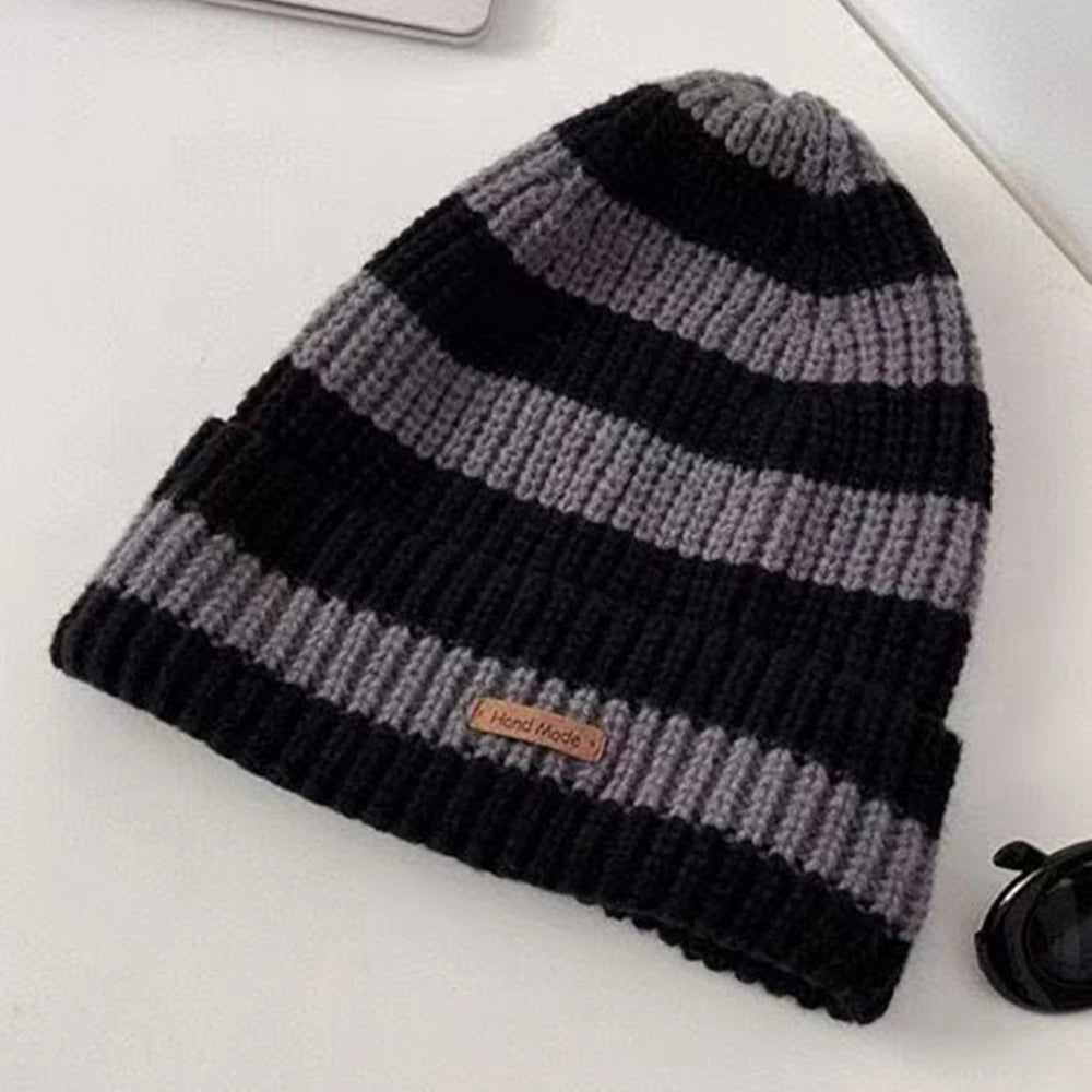 Slouchy Stripe Knit Beanie – Relaxed Streetwear Winter Hat for Women & Men
