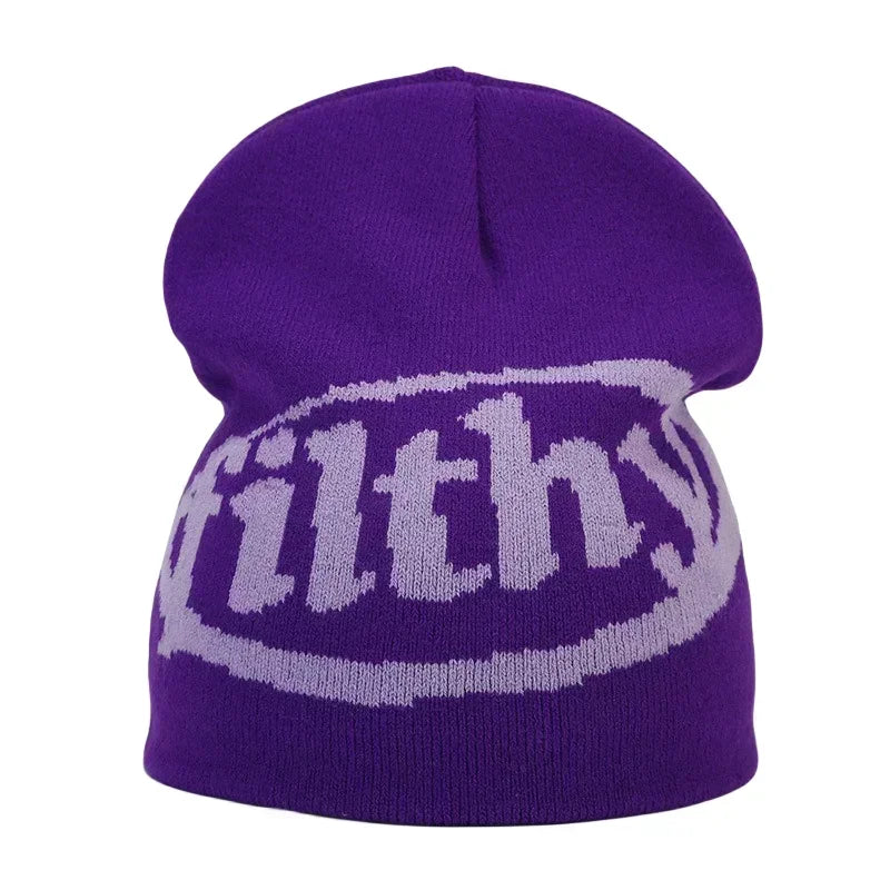 Y2K Letter Cargo Beanie – Polyester Knit Skull Cap for Men & Women