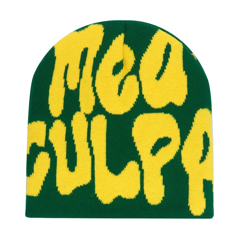 Y2K Hip Hop Beanie – Acrylic Print Knit Hat for Men & Women