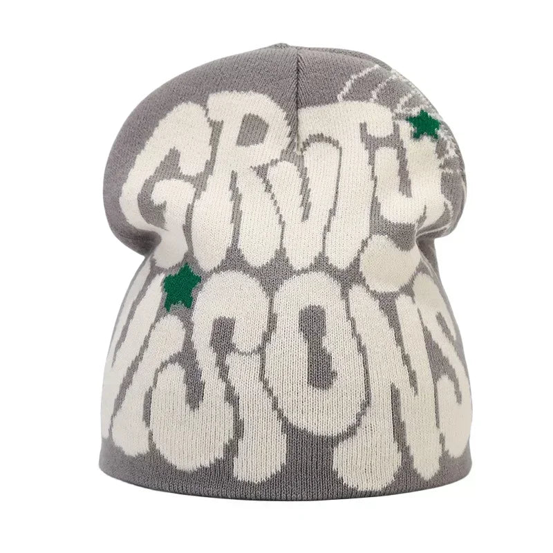 Y2K Letter Cargo Beanie – Polyester Knit Skull Cap for Men & Women
