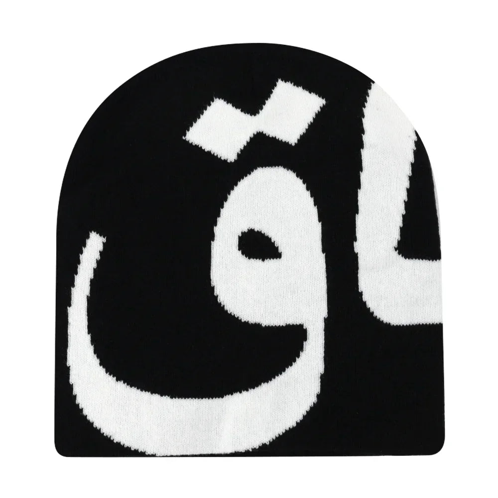 Y2K Letter Cargo Beanie – Polyester Knit Skull Cap for Men & Women