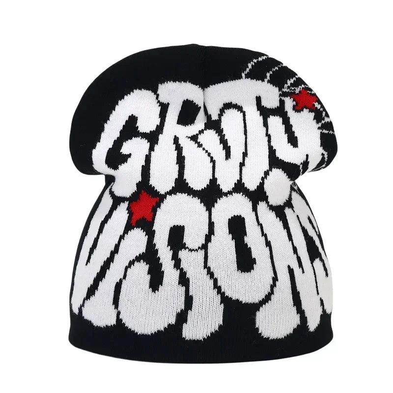 Y2K Letter Cargo Beanie – Polyester Knit Skull Cap for Men & Women