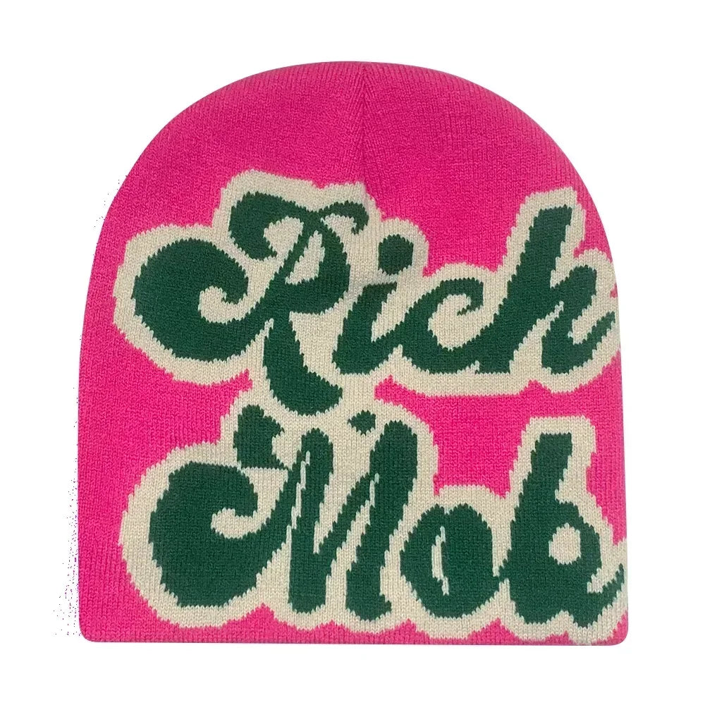 Y2K Letter Cargo Beanie – Polyester Knit Skull Cap for Men & Women