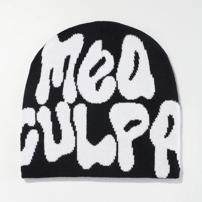 Mea Culpa Y2K Kpop Beanie – Letter Knit Cap for Women