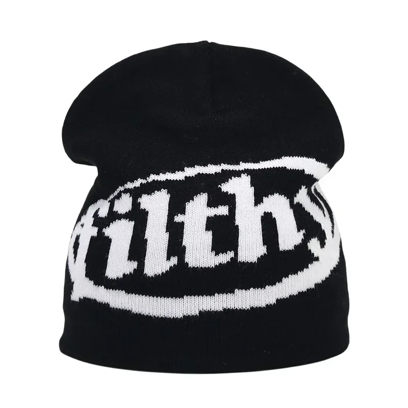 Y2K Letter Cargo Beanie – Polyester Knit Skull Cap for Men & Women