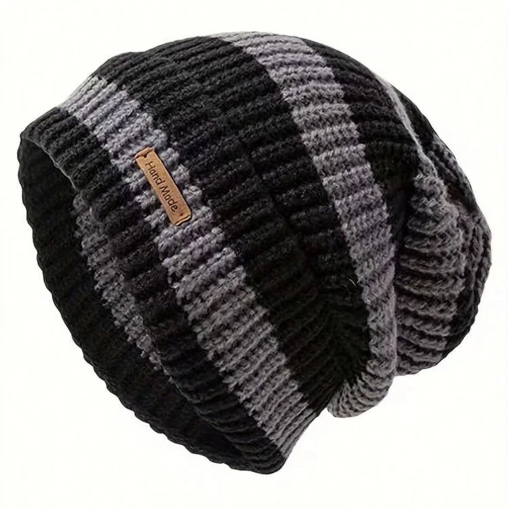 Slouchy Stripe Knit Beanie – Relaxed Streetwear Winter Hat for Women & Men