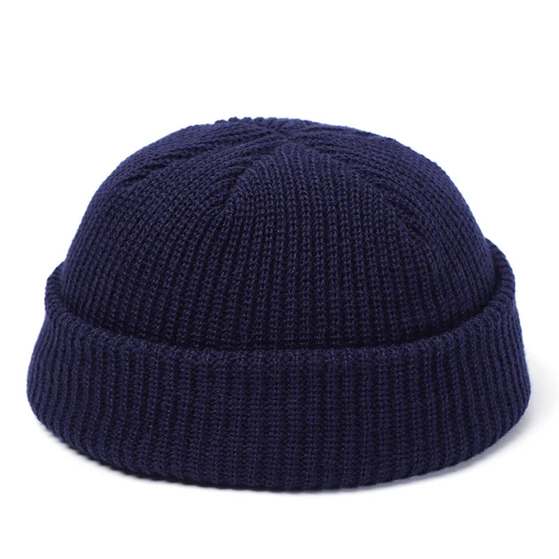Retro Docker Cap – Polyester Solid Brimless Skullcap for Men & Women