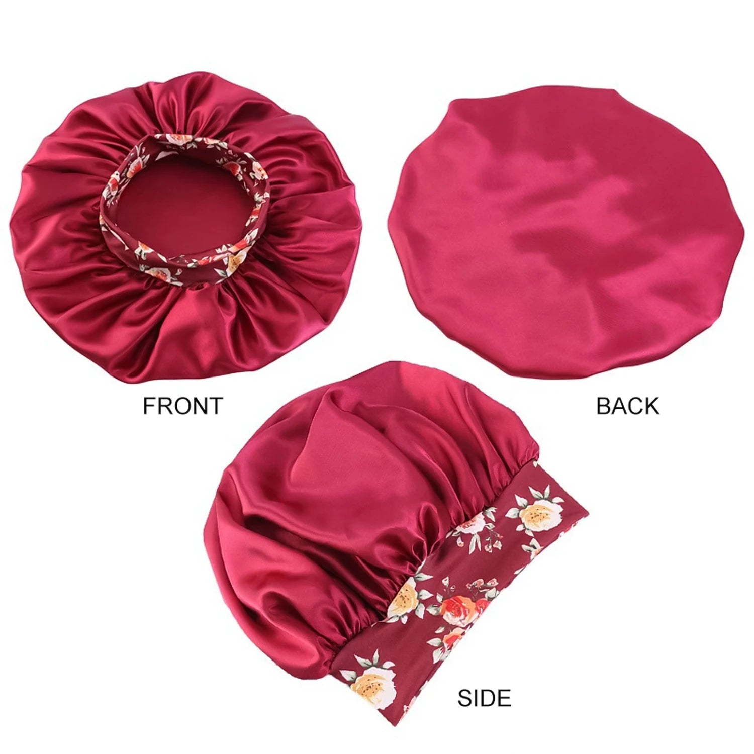 Flower Print Satin Bonnet – Silk Sleep Cap for Women