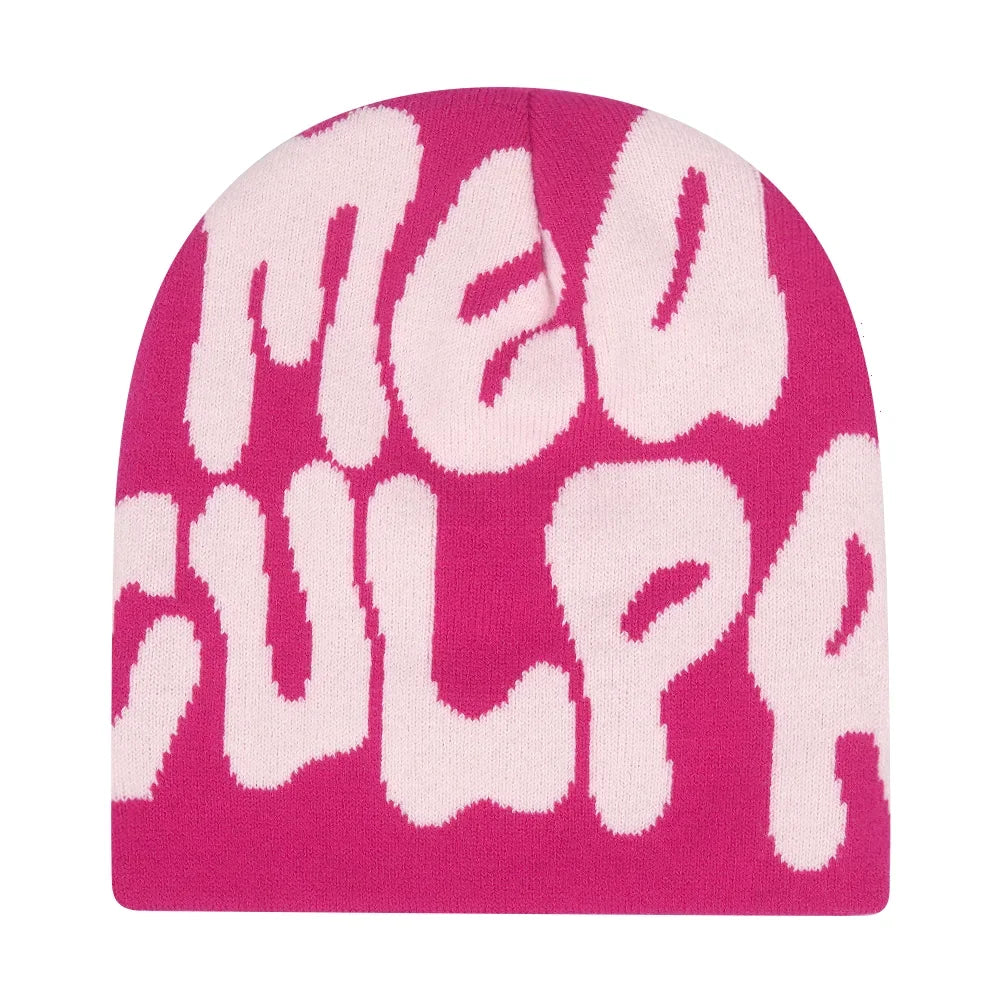 Y2K Hip Hop Beanie – Acrylic Print Knit Hat for Men & Women