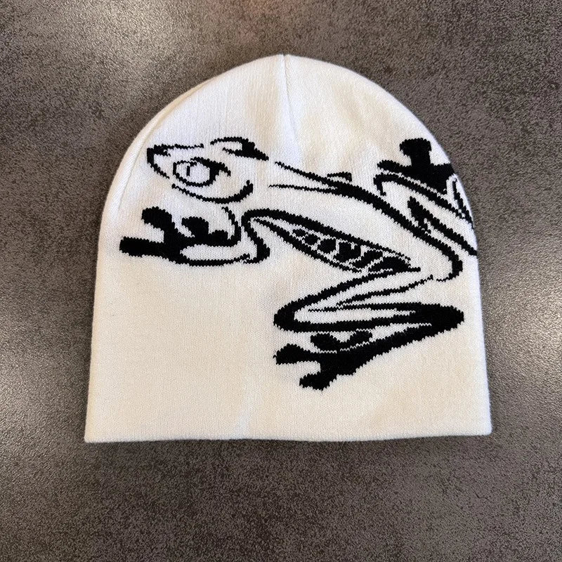 Tree Frog Print Beanie – Stretchy Knit Hat for Outdoor Sports & Streetwear