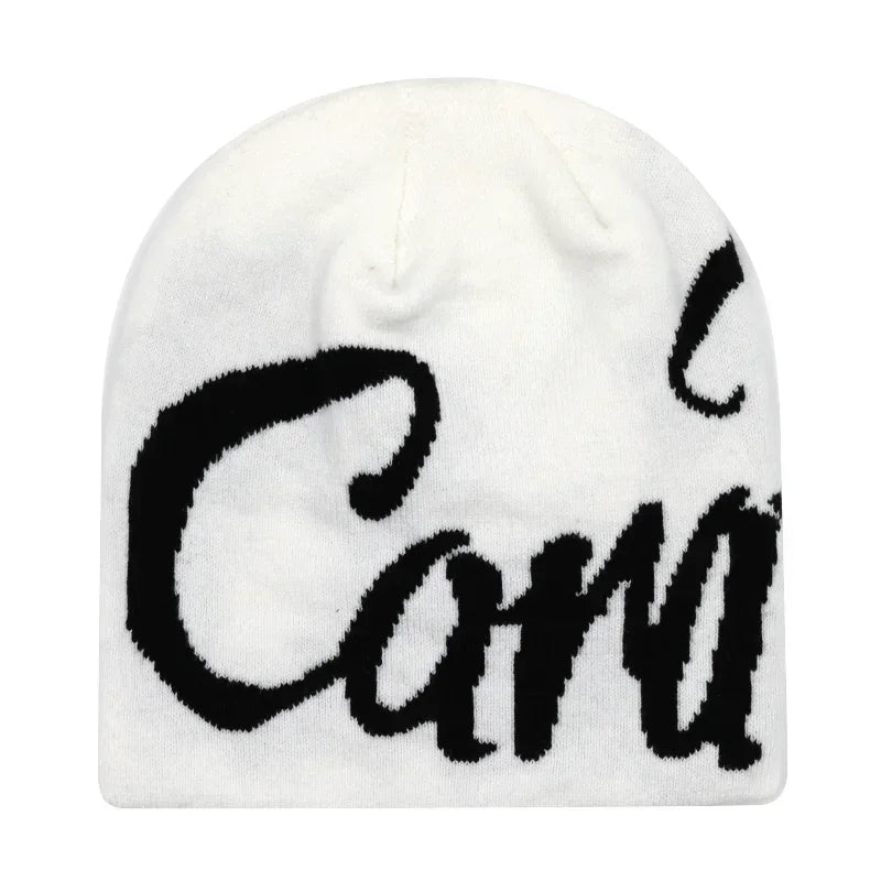 Y2K Letter Cargo Beanie – Polyester Knit Skull Cap for Men & Women